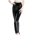 thumbnail image 1 of AWZXDE Women's High Waist Leather Pants, Metallic Shiny Slim Fit Tight Pants for Party Nightclub Going Out Black,S, 1 of 8