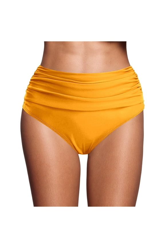 Women's High Waist Slim Triangle Swim Bottoms Quick-Dry Fashion Solid Color Casual Ruffle Swimsuits Orange,S
