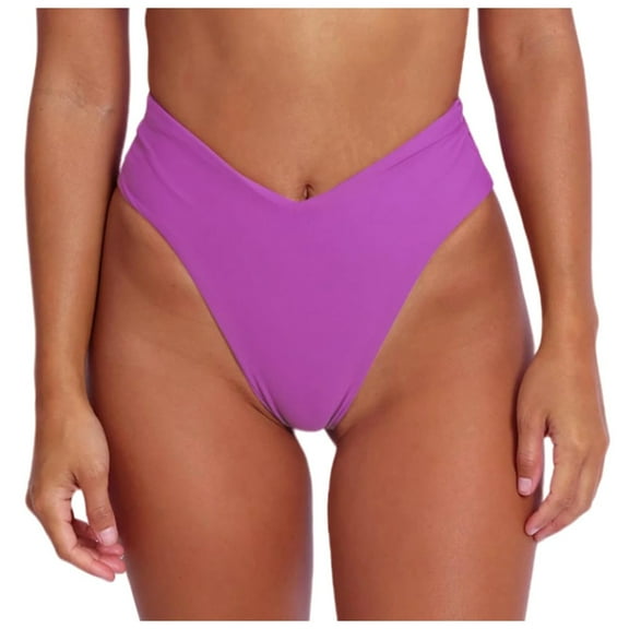 AWZXDE Women's High Waisted V-Cut Swim Shorts Solid Color Stretchy and Comfortable Swimwear Sets Bottom for Casual Swim and Beachwear Purple,M