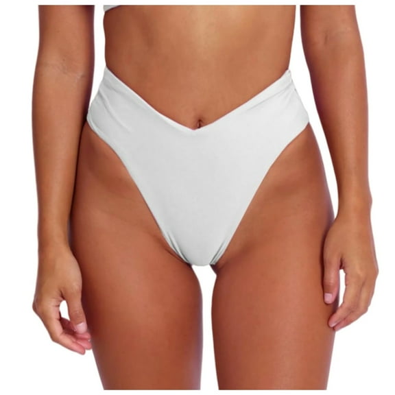 AWZXDE Women's High Waisted V-Cut Swim Shorts Solid Color Stretchy and Comfortable Swimwear Sets Bottom for Casual Swim and Beachwear White,L