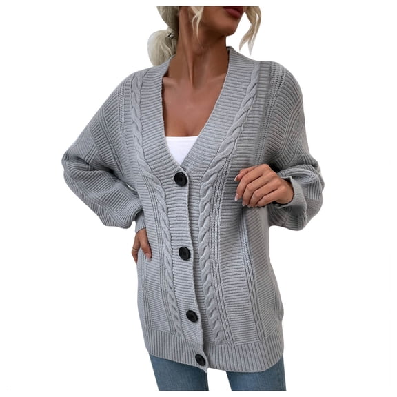 AWZXDE Women's Knit Wrist Button Down V Neck Medium Length Casual Versatile Everyday Comfort Sweater Cardigan Grey,S
