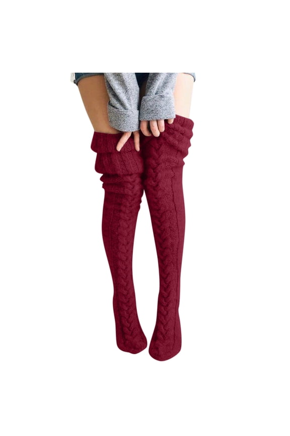 Women's Knitted Over Knee Long Tube Wool Warm Leg Defend Cozy Fashion Knit Boot Socks for Winter ,One Size