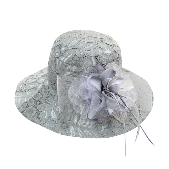 AWZXDE Women's Lace Mesh Flower Sun Hat with Ruffle Brim, Wide Brim Cap for Outdoor Grey,One Size