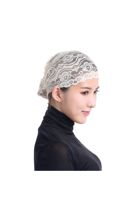 Women's Lace Mesh Thin, Breathable Knit Cap for Elegant Style Beige,One Size