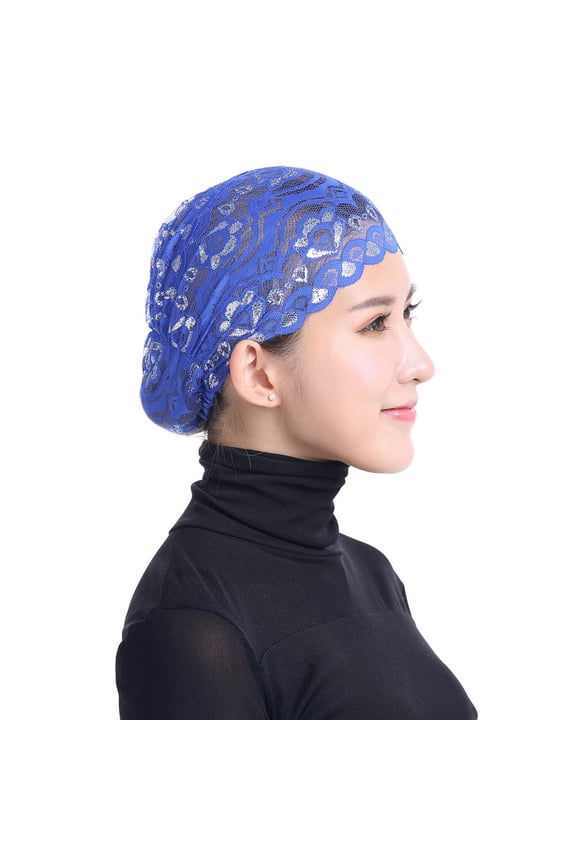 Women's Lace Mesh Thin, Breathable Knit Cap for Elegant Style Blue,One Size