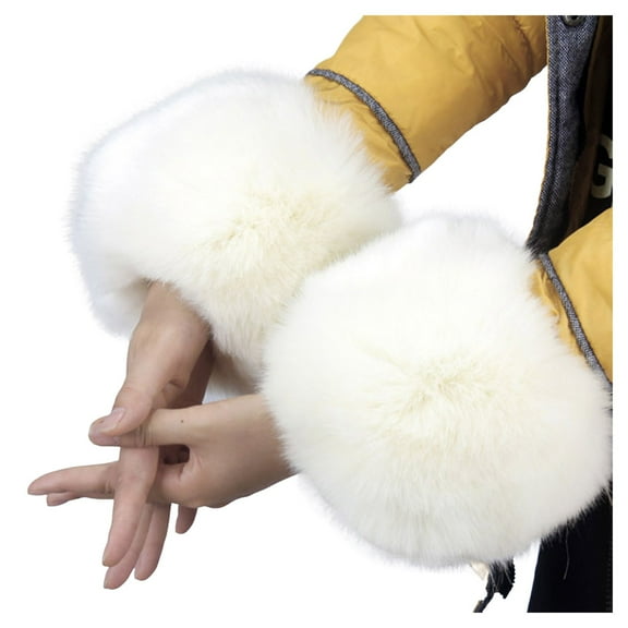 AWZXDE Women's Leopard Print Wrist Winter Furry Bands Arm Warmer for Stylish and Cozy Comfort Beige,One Size