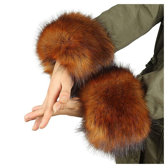 AWZXDE Women's Leopard Print Wrist Winter Furry Bands Arm Warmer for Stylish and Cozy Comfort Brown,One Size