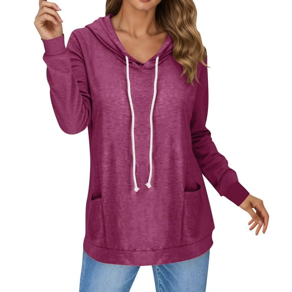 AWZXDE Women's Lightweight Hoodie with Pocket & Drawstring, Loose Long Sleeve Casual Streetwear Comfortable Fall Pullover Top Hot Pink,M
