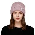 thumbnail image 1 of AWZXDE Women's Lightweight Pearl Knitted Hat for Cold Weather with Comfortable Big Head Fit and Ear Pink, 1 of 4