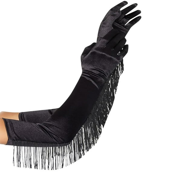 AWZXDE Women's Long Opera Pageant Gloves 1920s Tassel Design Elbow Length for Masquerade Weddings and Formal Events Black,One Size