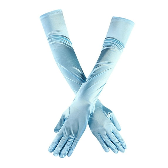 AWZXDE Women's Long Satin Opera Gloves for Bride Wedding Dance, Elegant Formal Evening Gloves Light blue