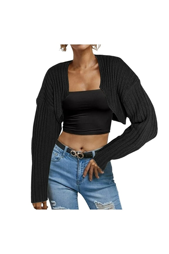 Women's Long Sleeve Knit Cardigan with Climbing Buckle Casual Lightweight Batwing Sleeve Vertical Stripe Sweater Jacket Black,S