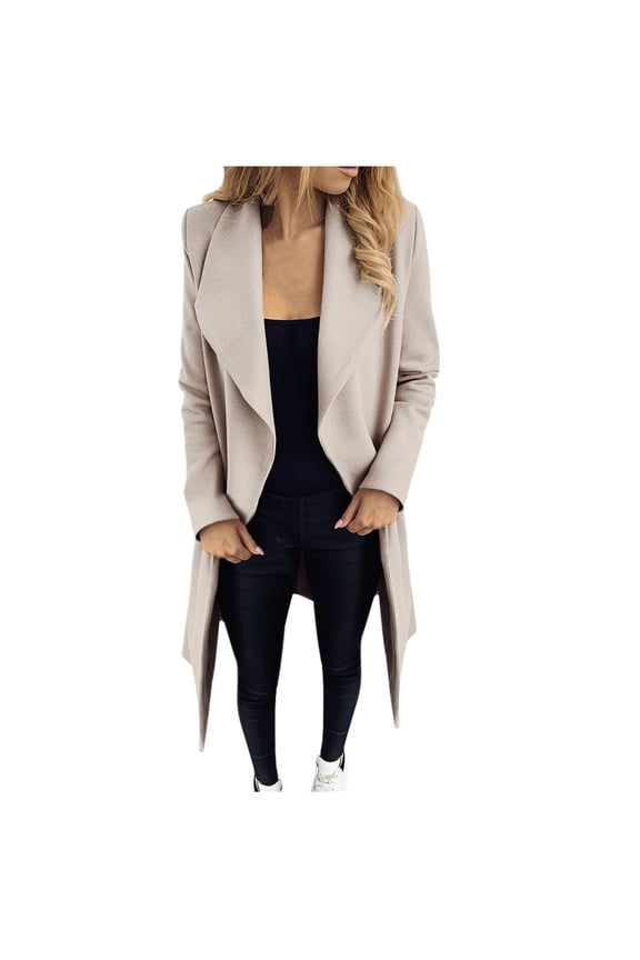 Women's Off Shoulder Lapel Long Duster Cardigan Long Sleeve Solid Color Elegant Dressy Open Front Coat for Tall Ladies Beige,XXL