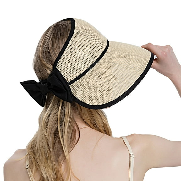 AWZXDE Women's Outdoor Solid Sun Hat with Back Bow, Finish Casual Cap for Sun Beige,One Size