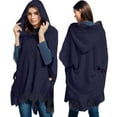 thumbnail image 1 of AWZXDE Women's Oversized Knitted Button-Up Hooded Cape Shawl - Cozy Loose-Fit Poncho Wrap for Casual Outdoor Style Navy,One Size, 1 of 6