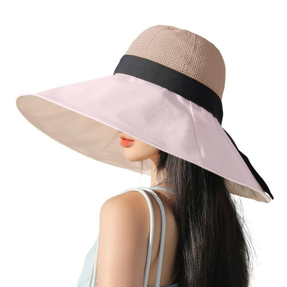 AWZXDE Women's Oversized Wide Brim White Hat for Beach and Vacation UPF Sun Hat with Full Coverage Design Fashion Casual Outdoor Hats for Women Pink,One Size