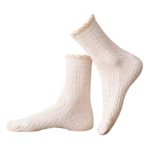 AWZXDE Women's Picot Edge Long Socks, Decorative Fall Socks for Boots Beige,One Size