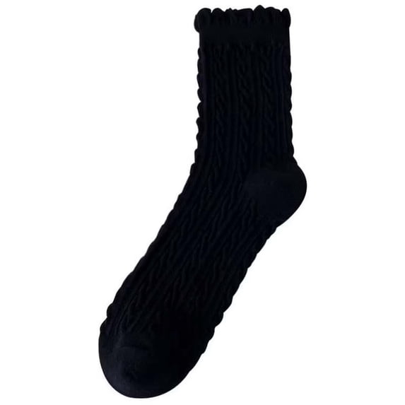 AWZXDE Women's Picot Edge Long Socks, Decorative Fall Socks for Boots Black,One Size