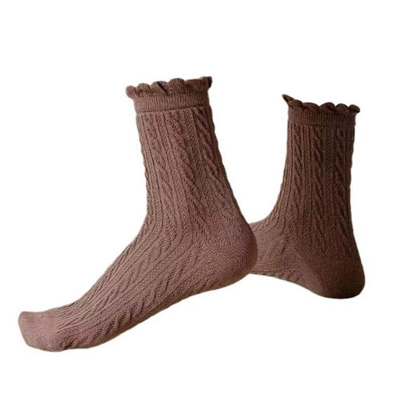 AWZXDE Women's Picot Edge Long Socks, Decorative Fall Socks for Boots Coffee,One Size