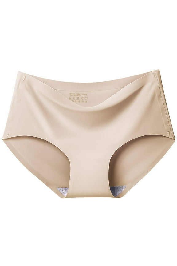 Women's Plus Size Ice Silk Seamless Mid Waist Solid Color One-Piece Triangle Panties Breathable Plus Size Panties Beige,S