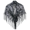 thumbnail image 1 of AWZXDE Women's Sequin Fringe Mesh Sparkly Tassel Sheer Cover-Up Shawl for Evening Party, Lightweight Glittery Net Bridesmaid Wrap Top Black,One Size, 1 of 4