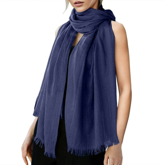 AWZXDE Women's Solid Color Bohemian Beach Sun Long Scarf - Lightweight Breathable Blend Wrap Blue,One Size