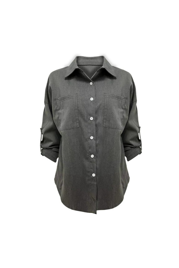 Women's Solid Color Button Placket Pocket Long Sleeve Texture Comfortable Versatile Casual Outdoor Street Fashion Wear Top Black,S