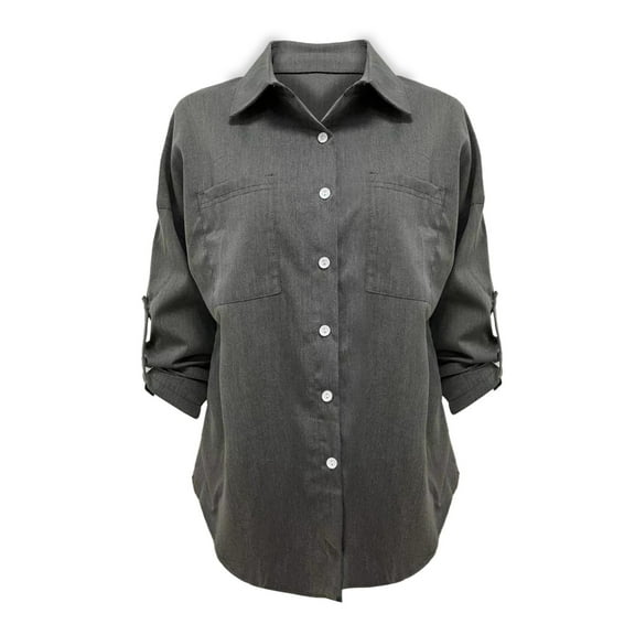 AWZXDE Women's Solid Color Button Placket Pocket Long Sleeve Texture Comfortable Versatile Casual Outdoor Street Fashion Wear Top Black,XXXL