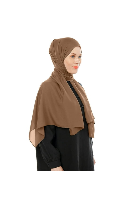 Women's Solid Color Chiffon Headscarf - Lightweight Breathable Hair Wrap for Sun Brown,One Size