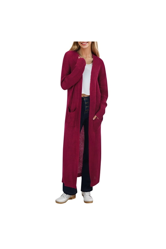 Women's Solid Color Extended Length with Pockets Long Sleeve Cardigan Warm Comfortable Wrap Around Thin Long Jacket for Leisure ,XL