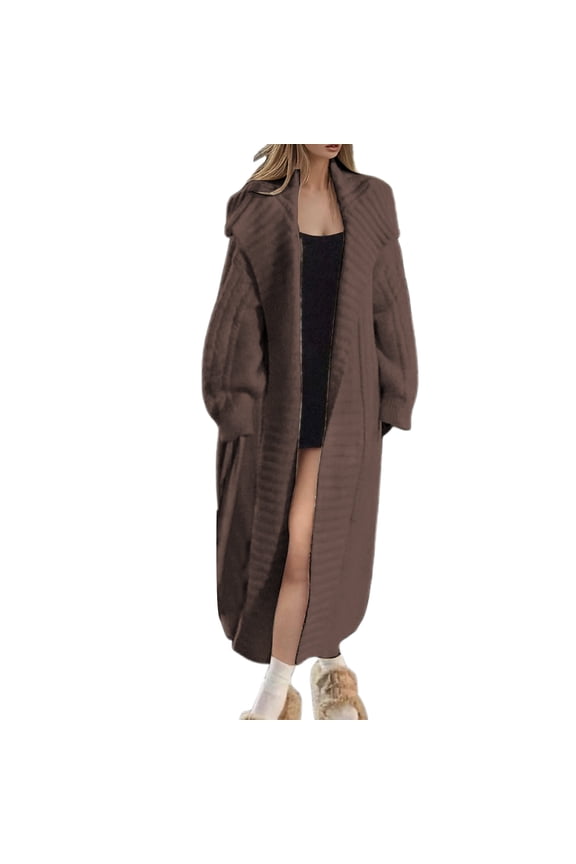 Women's Solid Color Fashion Stripes Knit Long Length Loose Fit Casual Elegant Outerwear Fashion Versatile Gentle Open Front Extra Long Sweater Coffee,One Size