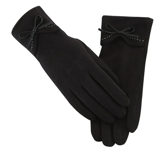 AWZXDE Women's Solid Color German Velvet Gloves with Screen Technology for Index Finger - Elegant Comfortable Handwear for Cold Weather Black,One Size