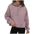 thumbnail image 1 of AWZXDE Women's Solid Color Half Zip Cropped Cute Hoodies Sporty Casual Long Sleeve Sweatshirts for Women with Pockets Pink,L, 1 of 4