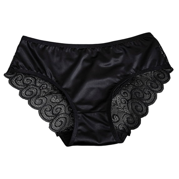 AWZXDE Women's Solid Color Hollow Thin Strap Lace Satin Stitching Triangle Panties Comfortable Breathable Panties For Women Black,M