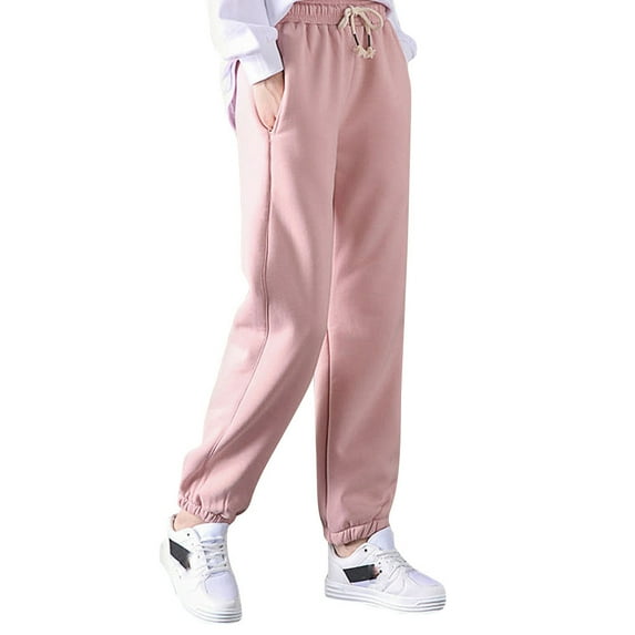 AWZXDE Women's Solid Color Joggers with Drawstring and Pockets, Straight Leg Ankle Casual Sporty Sweatpants, Fashion Style Pink,L