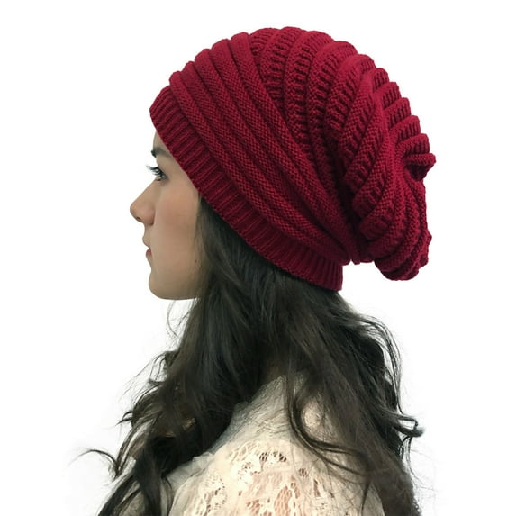 AWZXDE Women's Solid Color Knit, Winter Slouchy Cap for Casual Warmth Red,One Size