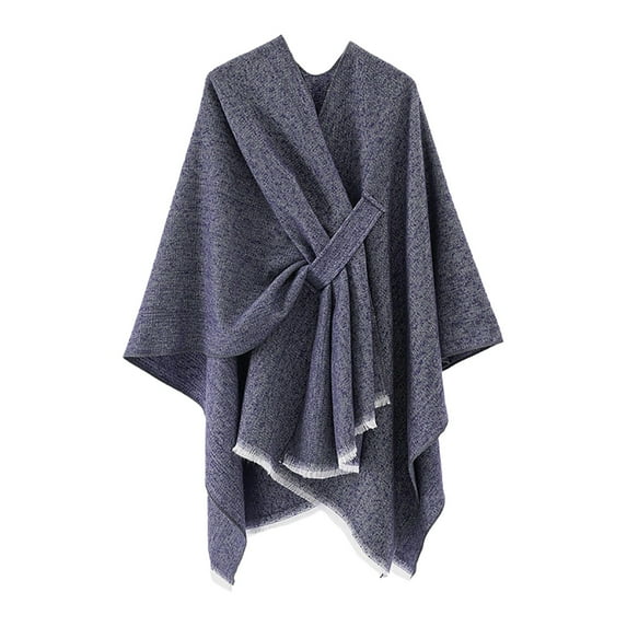 AWZXDE Women's Solid Color Large Split Warm Casual Comfort Loose Versatile Cape for Daily Leisure Wear Navy,One Size