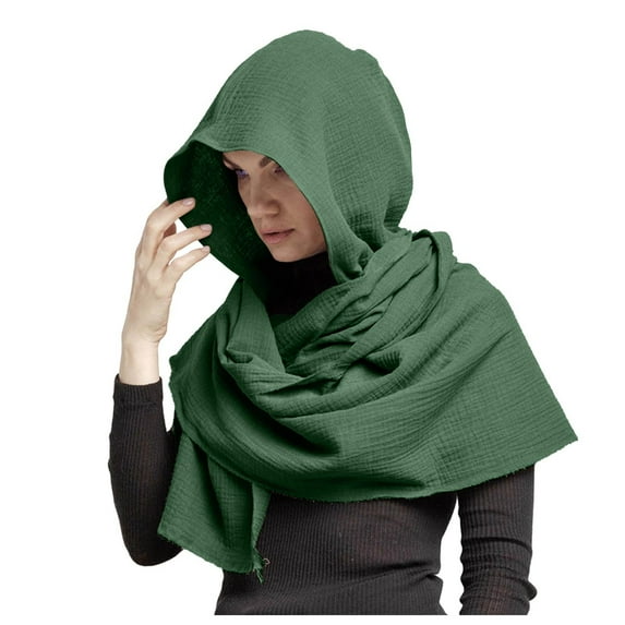 AWZXDE Women's Solid Color Light Soft Casual Versatile Ordinary High Design Sense Comfortable Hooded Versatile Long Hooded Scarf Green,One Size