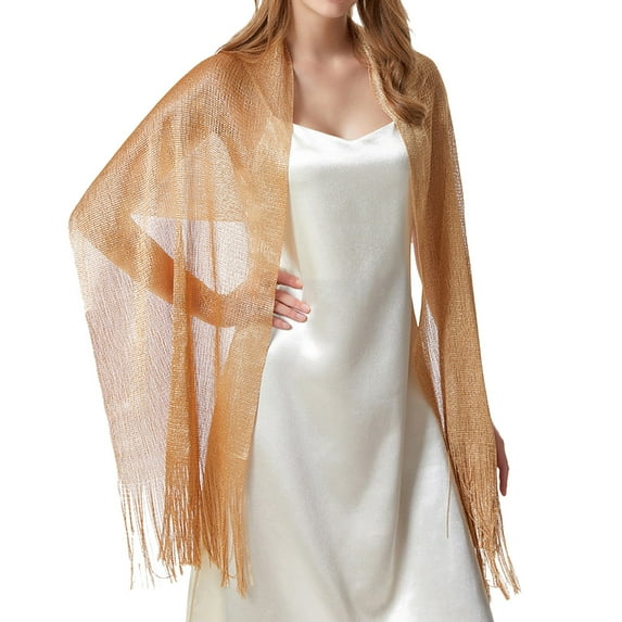 AWZXDE Women's Solid Color Metallic Thread Lightweight Sheer Shawl - Elegant Thin Wrap for Evening & Dressy Occasions Gold,One Size