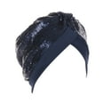 thumbnail image 1 of AWZXDE Women's Solid Color Sequin Headwrap Sparkly Pull Over Style Turban Cap Navy, 1 of 4
