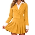 thumbnail image 1 of AWZXDE Women's Solid Color and Pleated Skirt Set with Buttoned Lapel Collar and Color-Blocked for Attire and Business Casual Yellow,L, 1 of 6