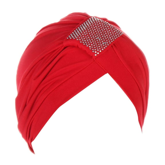AWZXDE Women's Solid Rhinestone Square Headwrap Turban Crinkle Sleep Cap Comfortable Night Bonnet Red