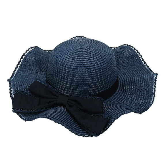 AWZXDE Women's Solid Sun Hat with Ruffle Brim,Cap for Casual Style and Sun Navy,One Size