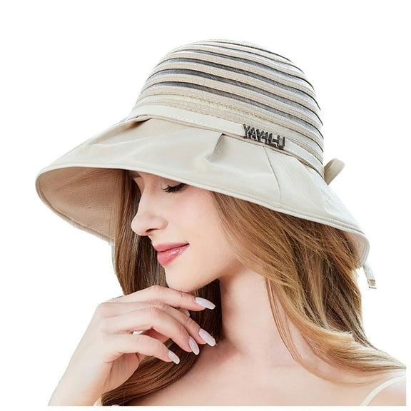 AWZXDE Women's Solid Wide Brim Foldable Sun Hat, Minimalist Fashion Cap Khaki,One Size