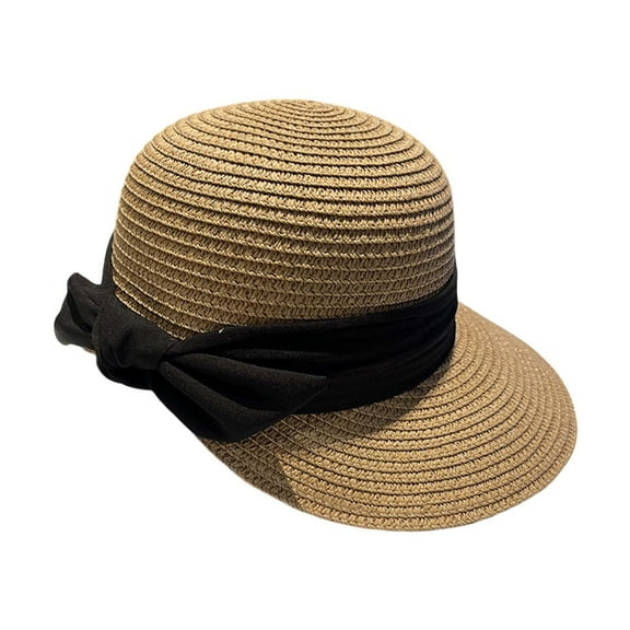 AWZXDE Women's Solid Wide Brim Straw Hat with Black Band, Woven Beach Cap for Decorative Style Khaki,One Size