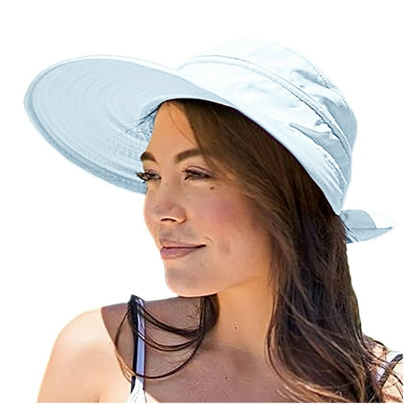 AWZXDE Women's Solid Wide Brim Sun Hat with Bow, Casual Cap for Beach Blue,One Size