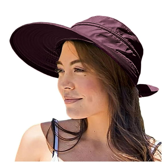 AWZXDE Women's Solid Wide Brim Sun Hat with Bow, Casual Cap for Beach Red,One Size