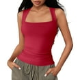 thumbnail image 1 of AWZXDE Women's Square Neck Double Layer Slim Fit Halter Top Fashionable Wide Strap Sleeveless Blouse Casual and Top for Various Occasions Watermelon Red,M, 1 of 5