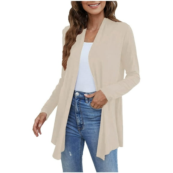 AWZXDE Women's Square Neck Drop Shoulder Long Sleeve Cardigan Solid Color Soft Draping Comfortable Casual Relaxed Fit Top Khaki,L