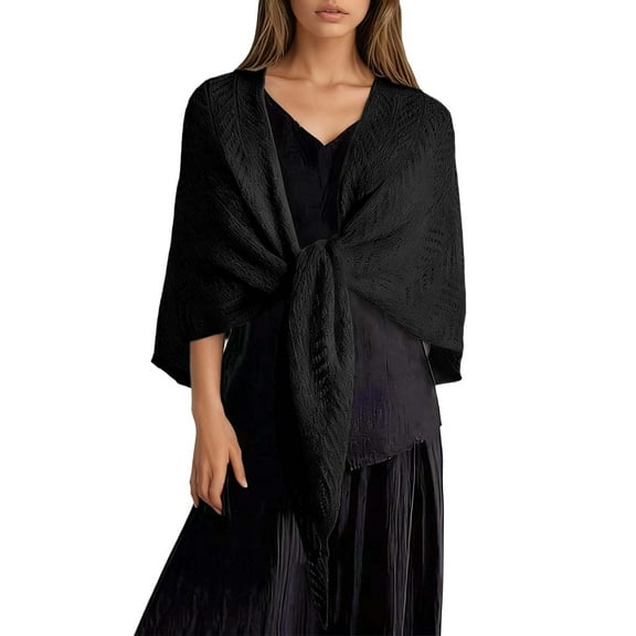AWZXDE Women's Summer Autumn Knit Triangle Scarf Shawl Hollow Out Thin Design Street Versatile Casual Comfortable Ordinary Large Cover-Up for Daily Use Black,One Size